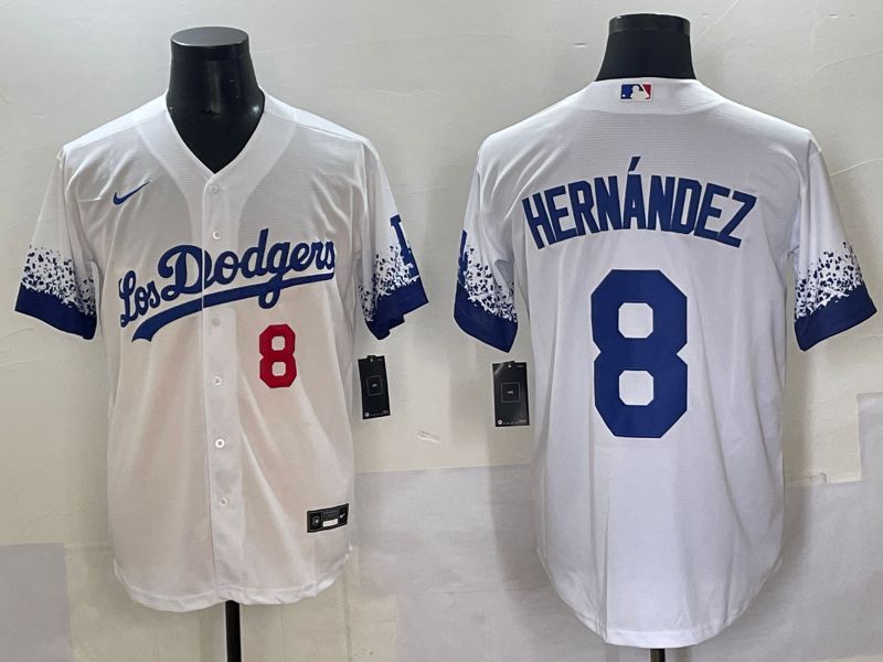 Men 2025 Los Angeles Dodgers #8 Hernandez White blue City Edition Nike MLB Jersey style 4->cleveland indians->MLB Jersey